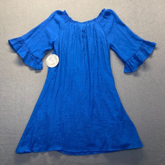 Anthropologie NAÏF Rayon Blend Shift Dress Lined Boat Neck Raglan Sleeve Blue M - Picture 2 of 12